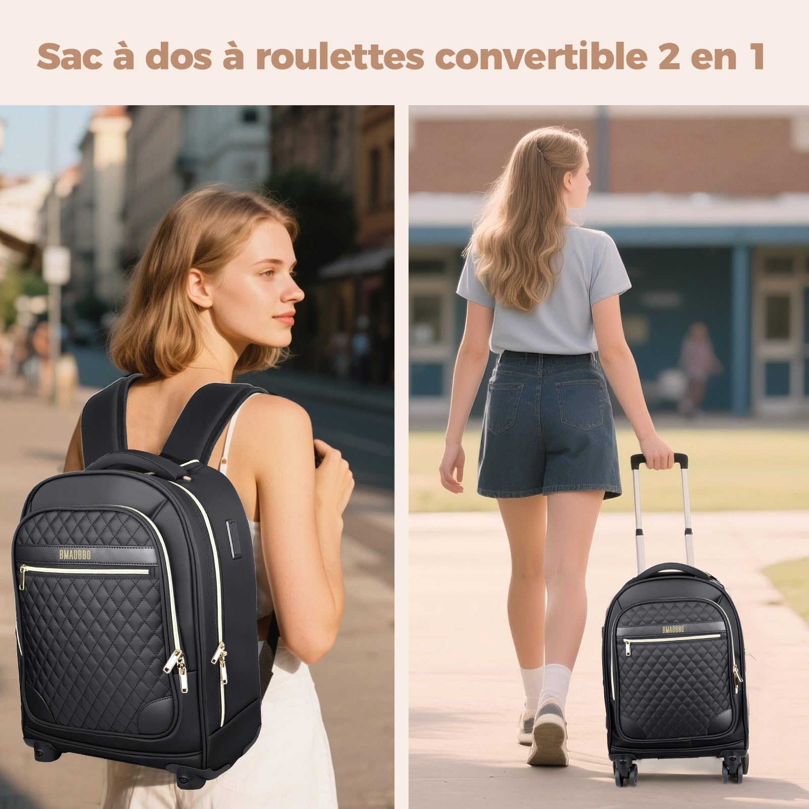 Sac à Dos à Roulettes pour Femme 15.6 Pouces Ordinateur Portable 35L