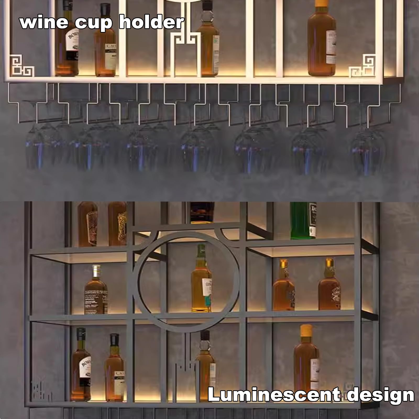 Botellero Vino Pared Botellero de Hierro, Botellero de Pared de Estilo Chino, Multifuncional Wall Mounted Wine Rack Adecuado para el Hogar Bar(Black)