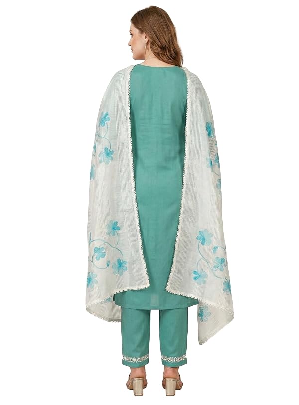 ladyline Womens Rayon Chikankari Salwar Kameez Lucknowi Embroidered with Silk Dupatta (RESK NLGL) (44/ Sage-Green) by ladyline - Used condition - Image 3