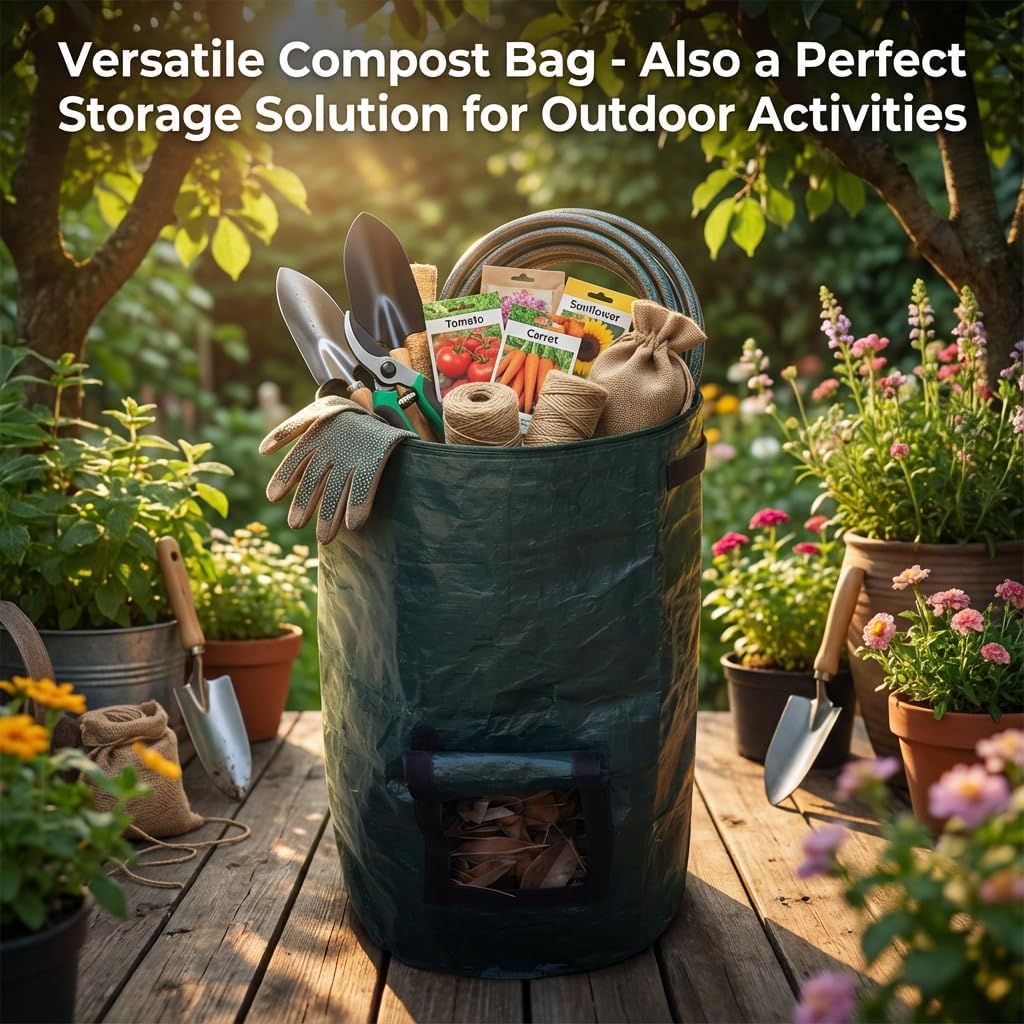 2-Pack 80 Gallon Garden Compost Bin Bags, Reusable Outdoor Compost Bags for Kitchen and Yard Waste, Durable PE Material, Easy Assembly for Home Composting