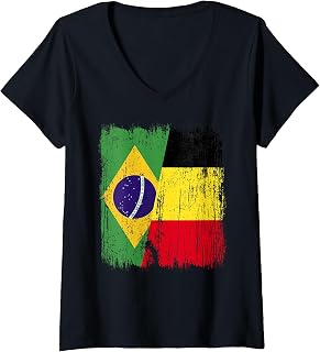 Womens Brazil Belgium Half Flag Brazilian Belgian Jersey V-Neck T-Shirt