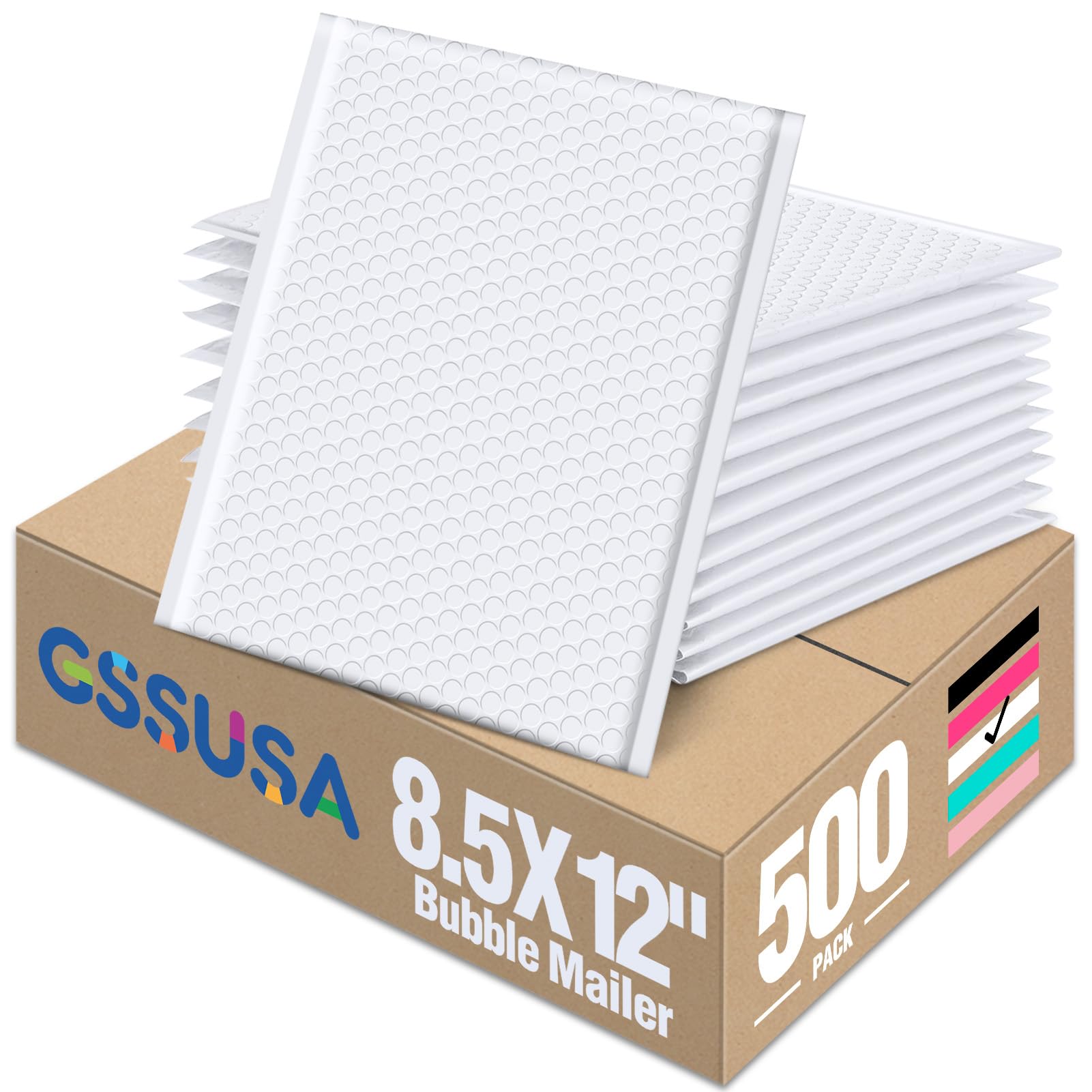 GSSUSA White Bubble Mailers 8.5x12" 500 Pack Padded Envelopes Self Seal