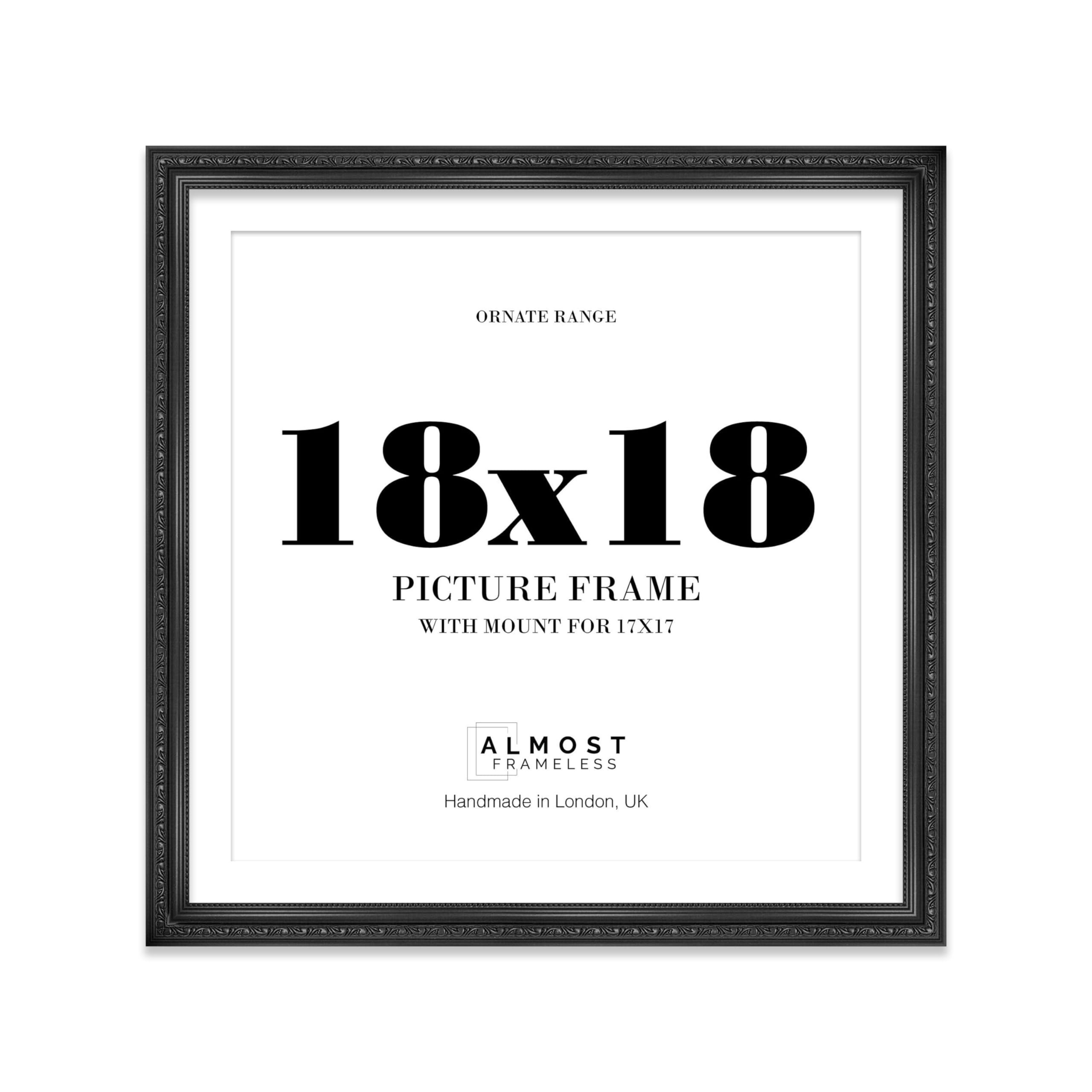 18x18 Black Ornate Photo Frame With White Mat For 17x17 Picture, Ready to Hang, 1 Pack — image 1