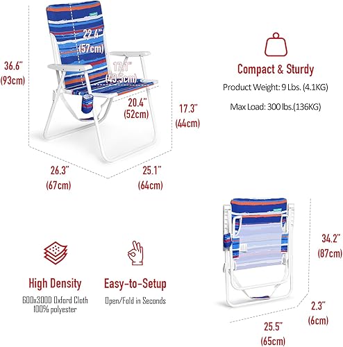 Vista 3 de SunnyFeel - Silla de playa plegable de 15 pulgadas de alto, silla de arena portátil de gran tamaño para adultos, resistente, 300 libras, sillas