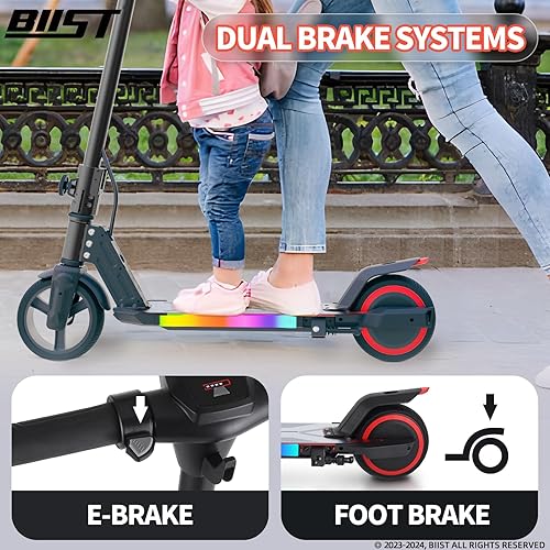 Miniatura 7 de BIIST Patinete eléctrico plegable para niños, con luces LED delanteras, luces en la barra, pedales brillantes, pantalla LED, frenos duales, motor de