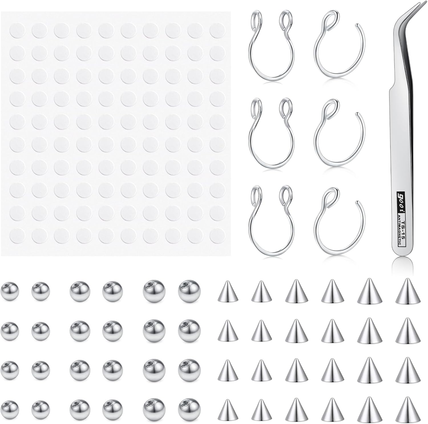 D.Bella Fake Piercings: Nose Ring Hoop, Septum, Lip Ring, Snake Bites, Eyebrow Clip, Face Jewelry Set