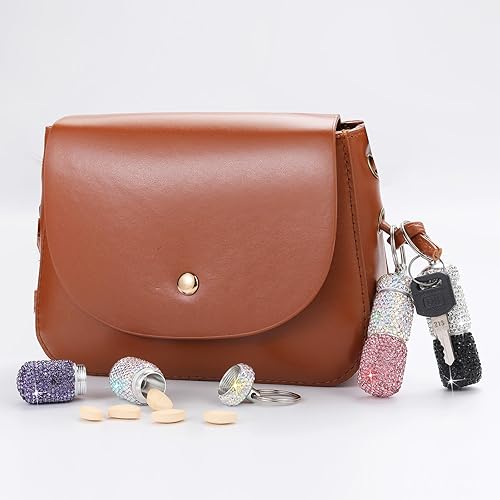 Miniatura 6 de Pastillero de viaje portátil con diamantes de imitación, impermeable, con llavero, bonita caja de almacenamiento de pastillas para acampar al aire