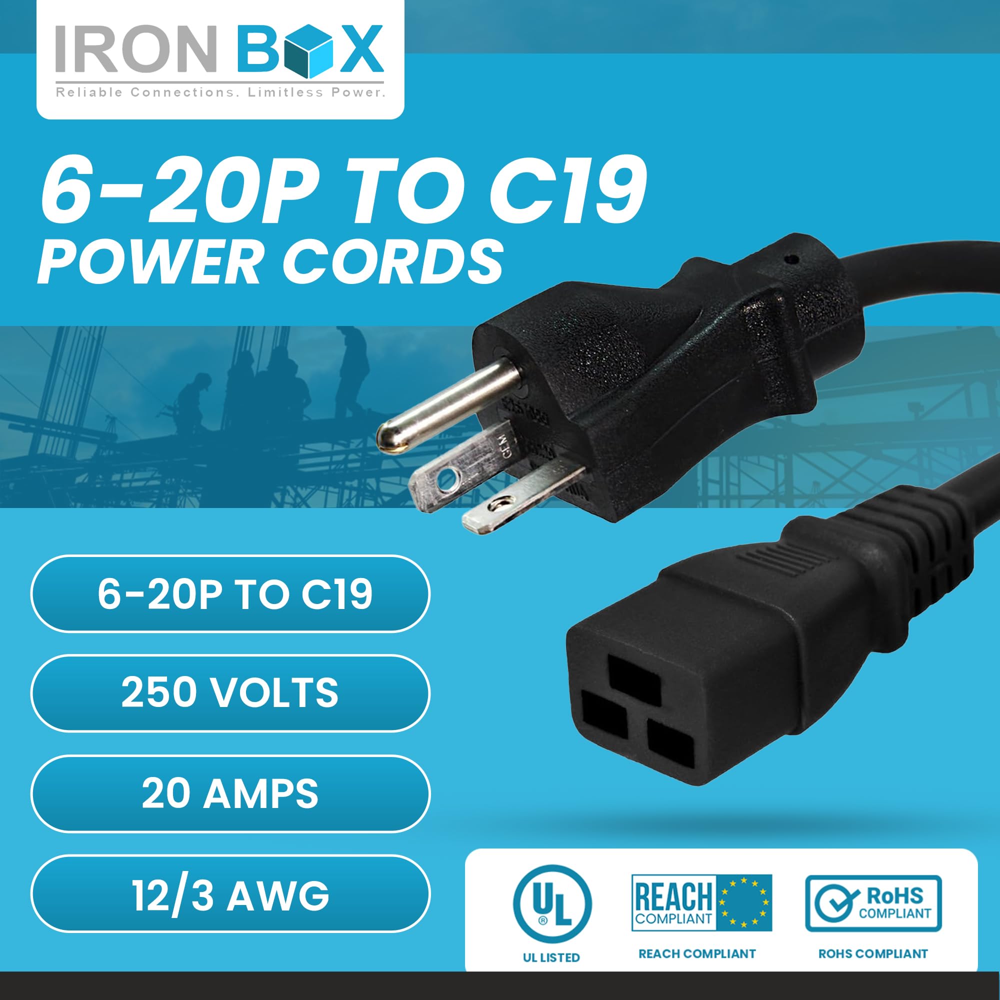 Amazon.com: IronBox Electric 6-20P to C19 Power Cords Rated 20A