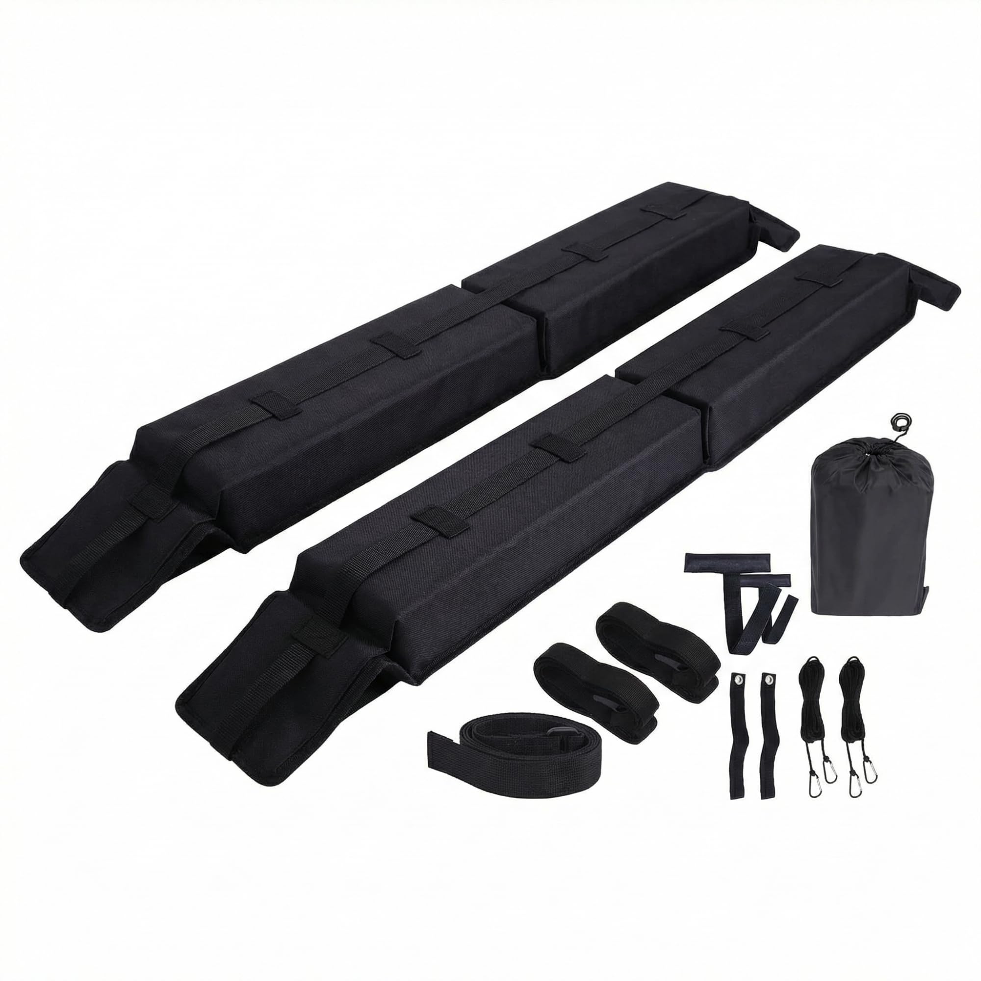 Barras de Techo Suaves Universales para Coche, Baca Portaequipajes Acolchada Plegable con Correas y Ganchos para Kayak, Surf, Esquís y Equipaje