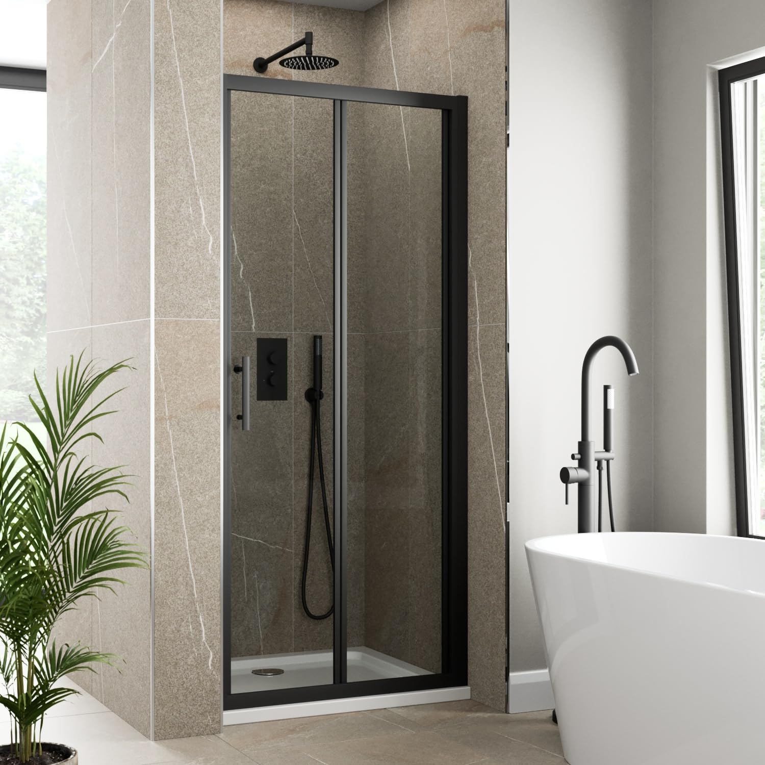 Luxura® 760mm Bifold Folding Shower Door Screen for Wet Room Cubicle Enclosures, 6mm Safety Glass Space Saving, Framed, Black