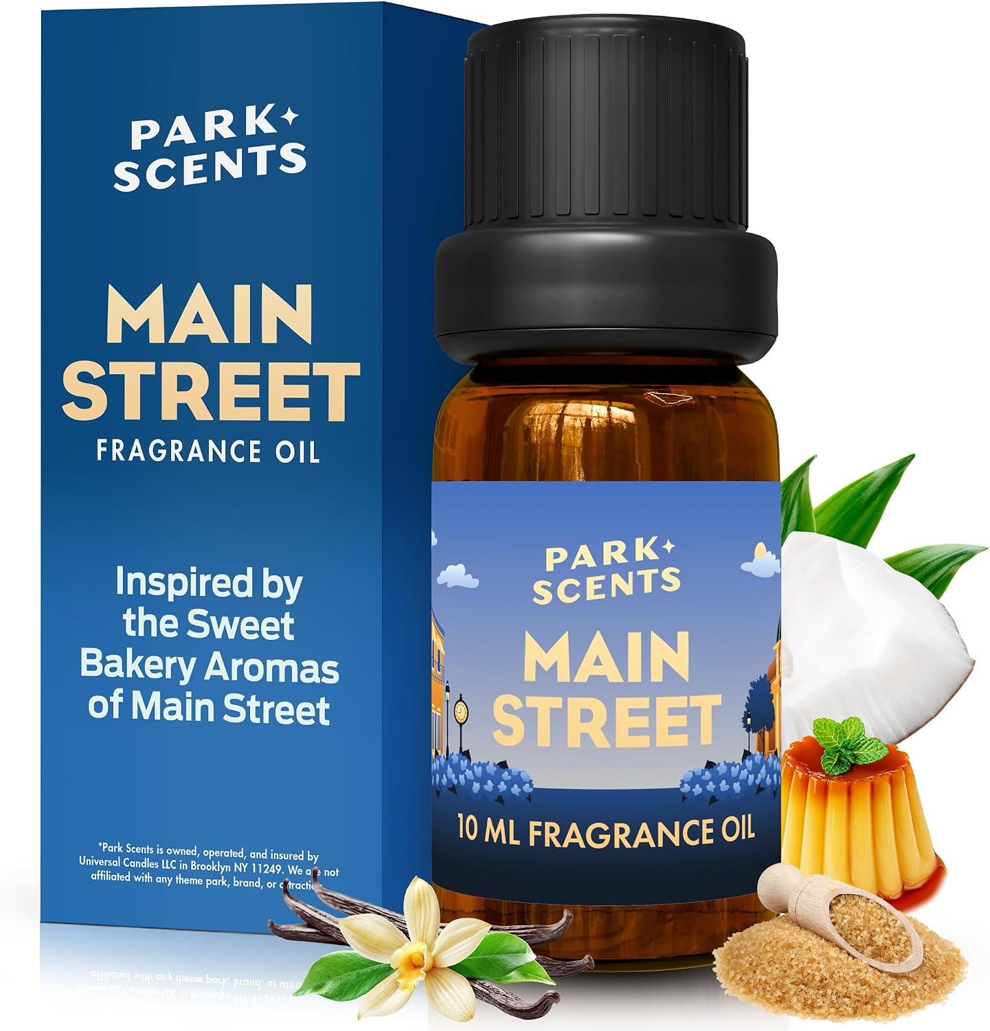 Park Scents Main Street Fragrance Oil – Theme Park Scented Essential Oils for Diffusers with Caramelized Sugar, Coconut, Custard, Rum, Vanilla, Maple – Home Aromatherapy Gifts, Made in USA (10ml)