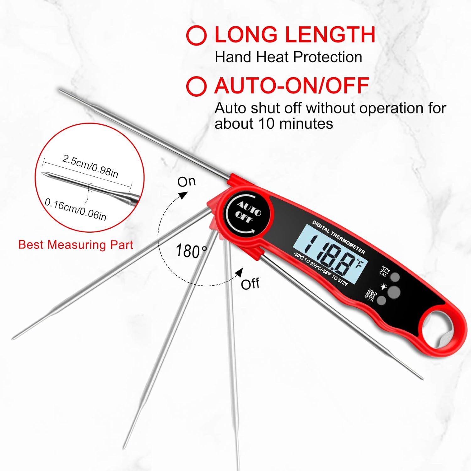 review [2022 New] Meat Thermometer, Instant Read Food Thermometer with Backlight & Calibration Function, IP67 Waterproof Fast Digital Cooking Thermometer for Candy Beef BBQ Grilling Baking (Dark Red)