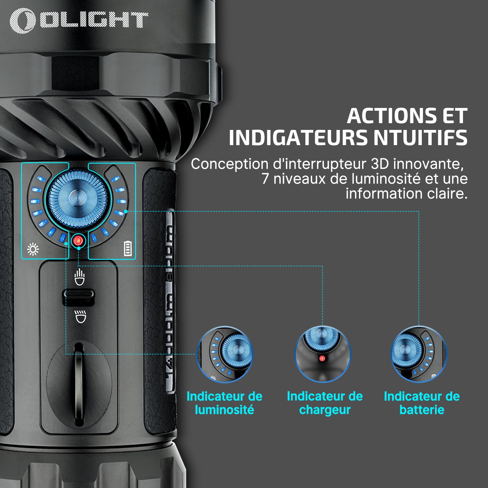 OLIGHT X7R Marauder 2 Lampe Torche Ultra Puissante 14000 Lumens 800 Mètres | Lampe de Poche Rechargeable USB, IPX8 Étanche, Flashlight Ultra Puissante, 7 Modes Spot/Flood pour Camping, Urgence