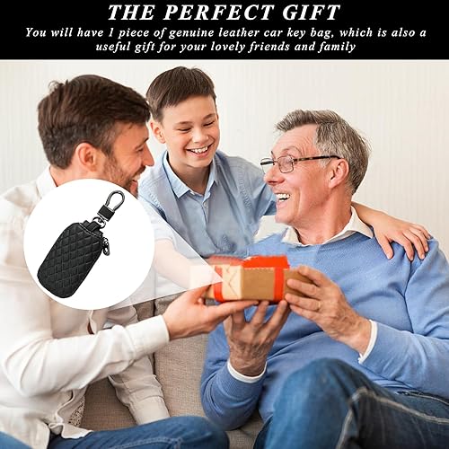 Miniatura 6 de Dickno Funda para llaves de automóvil, de cuero auténtico, soporte inteligente para llavero inteligente, funda protectora antiarañazos con gancho de