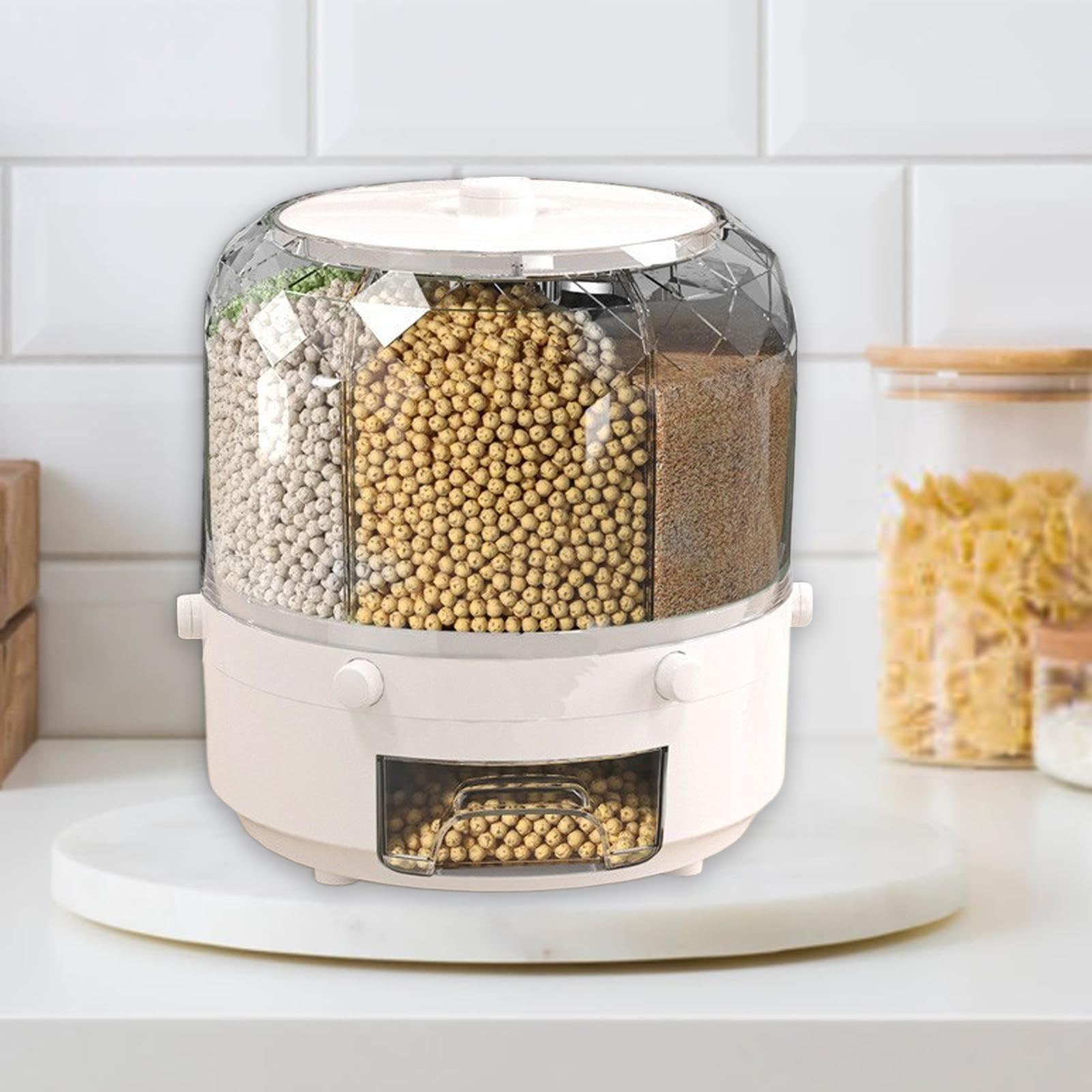 Organizador de granos de cocina | Dispensador giratorio de alimentos | Caja sellada de almacenamiento de arroz | Tanque de almacenamiento de alimentos | Almacenamiento de granos giratorio Capacidad de
