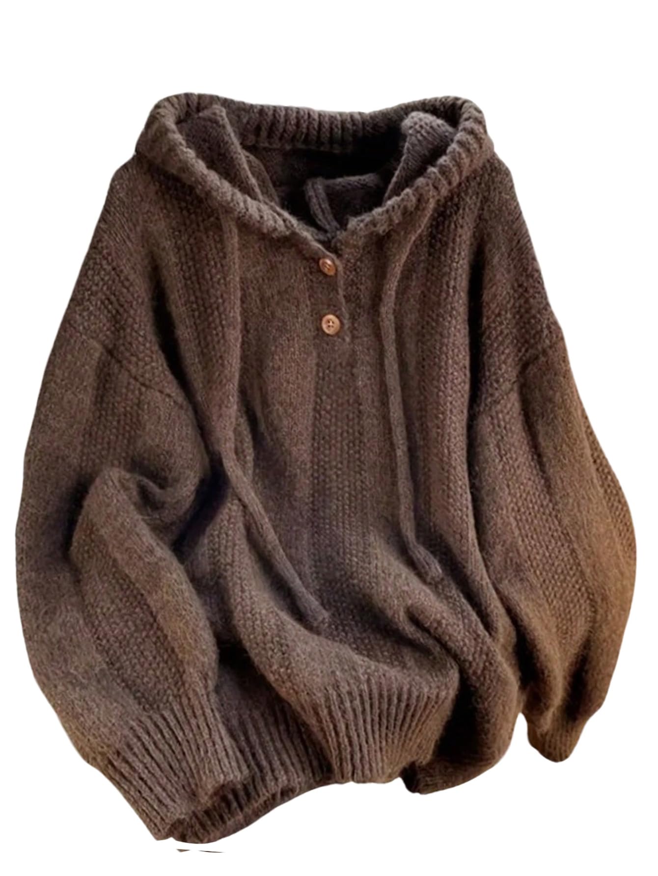 GORGLITTER Womens Knit Hoodie Long Sleeve Oversized Sweaters Baggy Drop Shoulder Vintage Chunky Hooded Pullover
