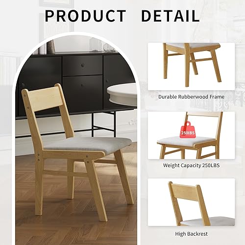 Miniatura 5 de Juego de 4 sillas de comedor para cocina del hogar, sillas laterales tapizadas de tela moderna para comedor y restaurante, sillas de color madera