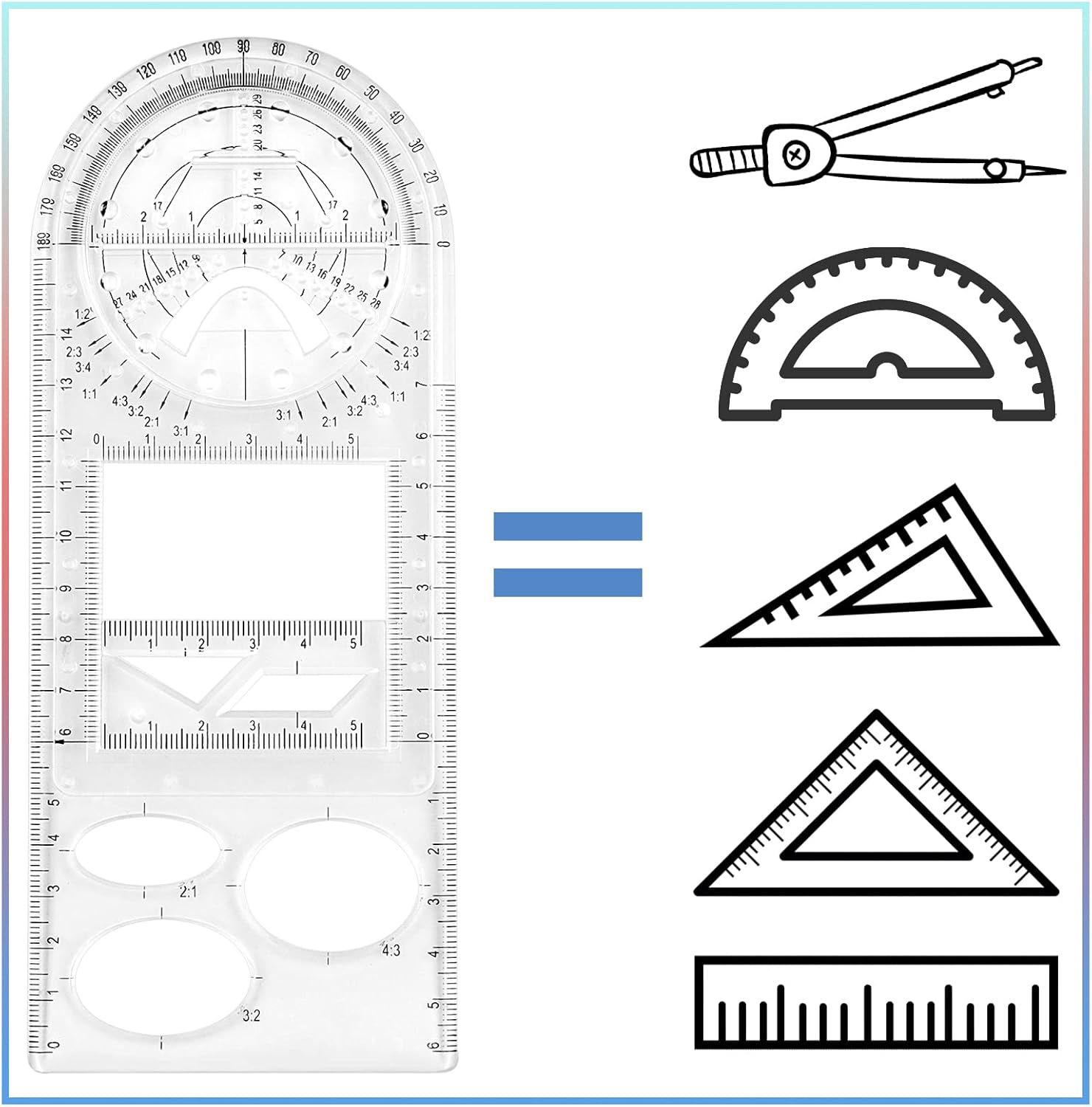 Multifunctional Geometric Ruler, 3PCS Measuring Geometry Rulers Drawing Template Measuring Tool for Students School Design Office Building Drafting Tools Circle Template Drafting Tools Kits (Total) : Office Products