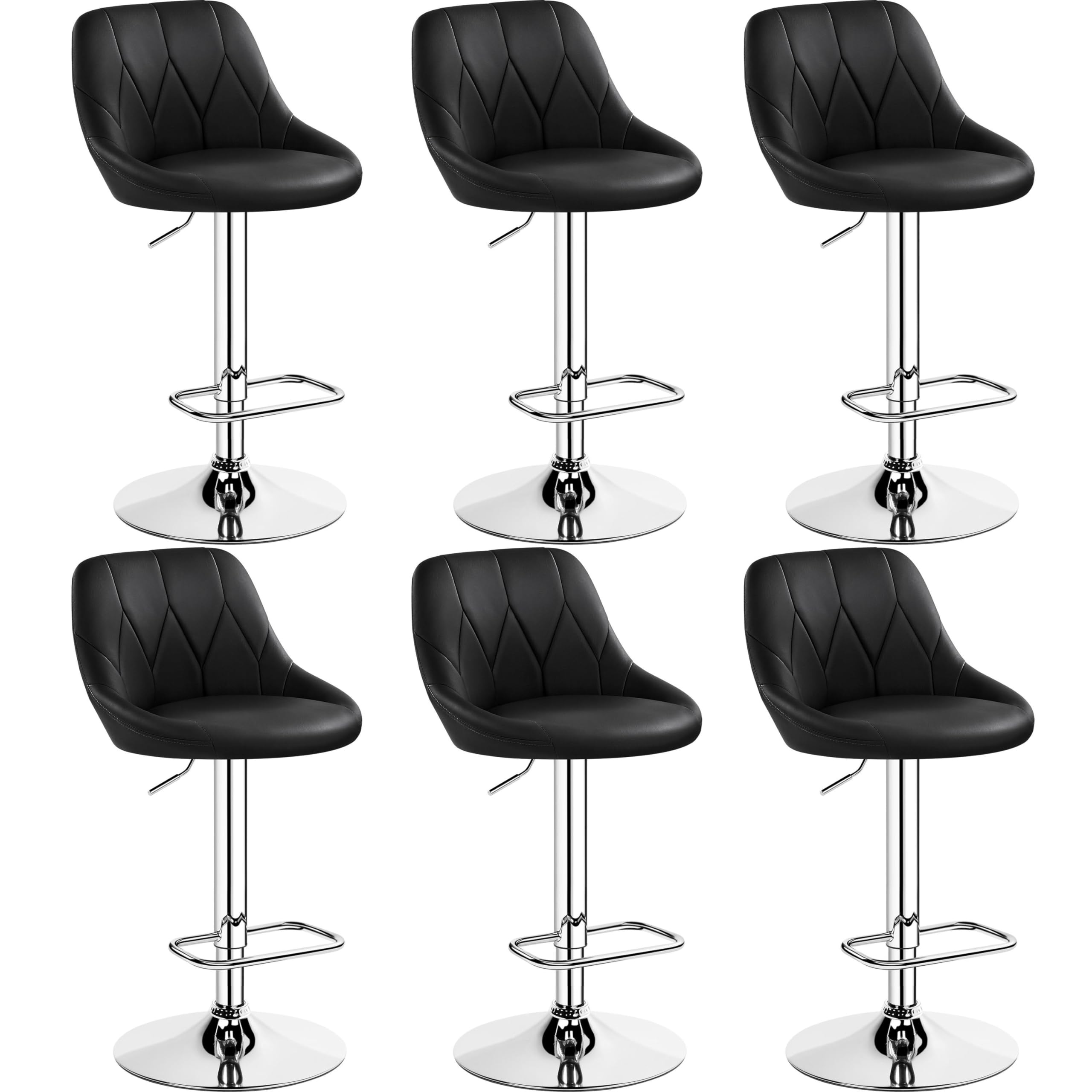 Tabourets de bar en similicuir noir et cadre métallique noir galvanisé chic