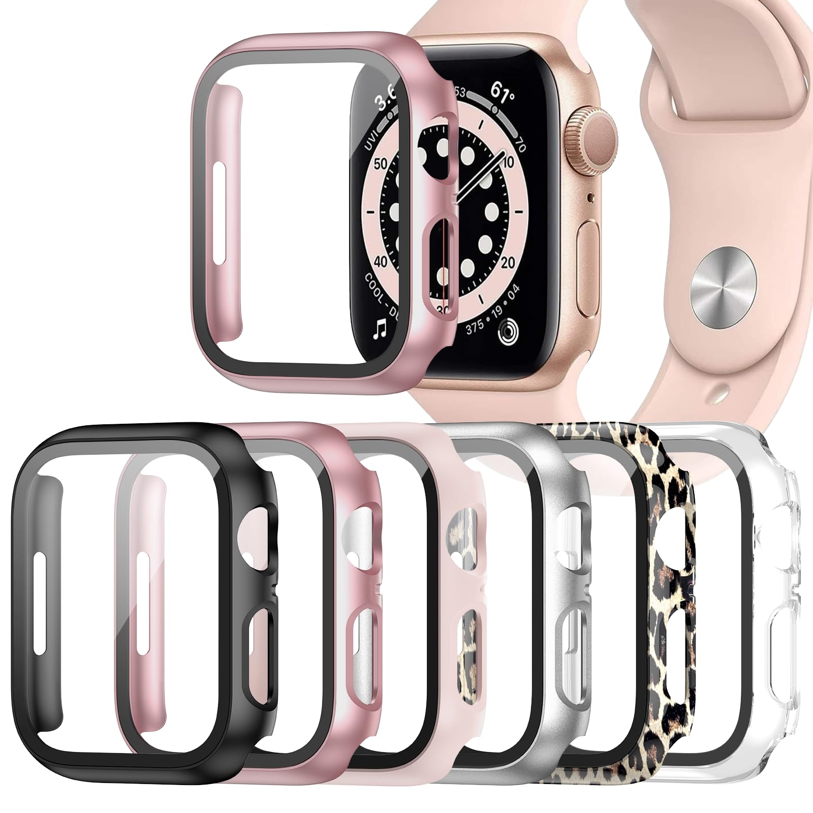 Custodia protettiva per Apple Watch Series SE/6/5/4 da 44 mm con vetro temperato, protezione completa per iWatch, per PC HD, custodia protettiva