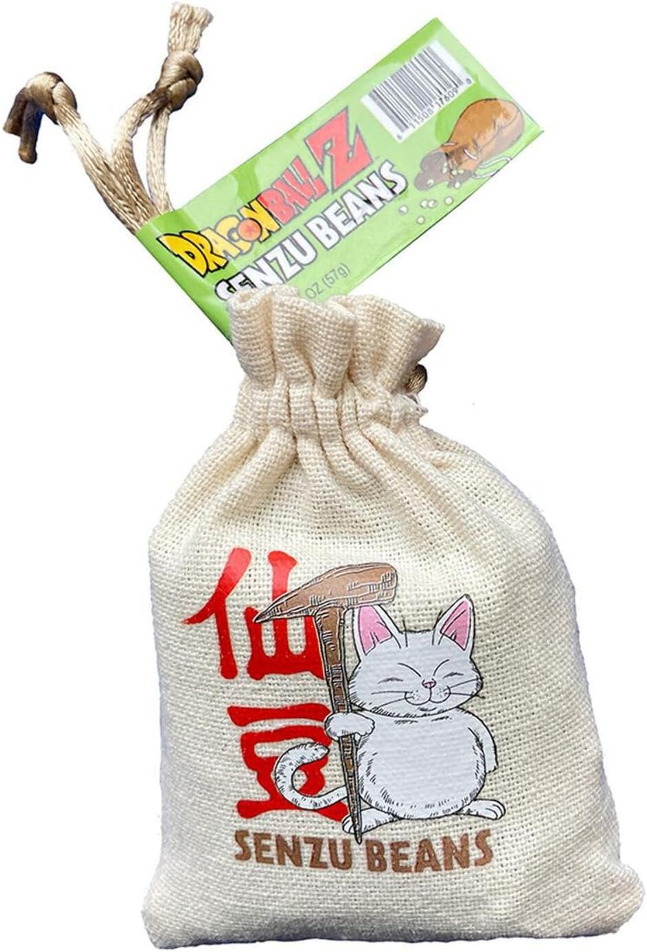Dragonball Z Senzu Beans Candy 1 Collectible Korin Drawstring Bag Sour Green Apple Flavored Candy Green, Brown 2 Ounce (Pack of 1)