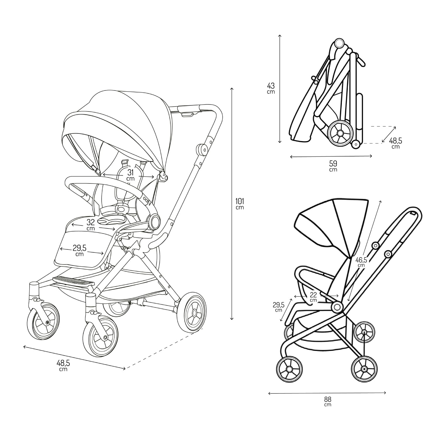MoMi Kinderwagen ADELLE ab 6. Monat bis 22 kg klappbarer Buggy 360°-Sitz 5-Punkt-Sicherheitsgurt