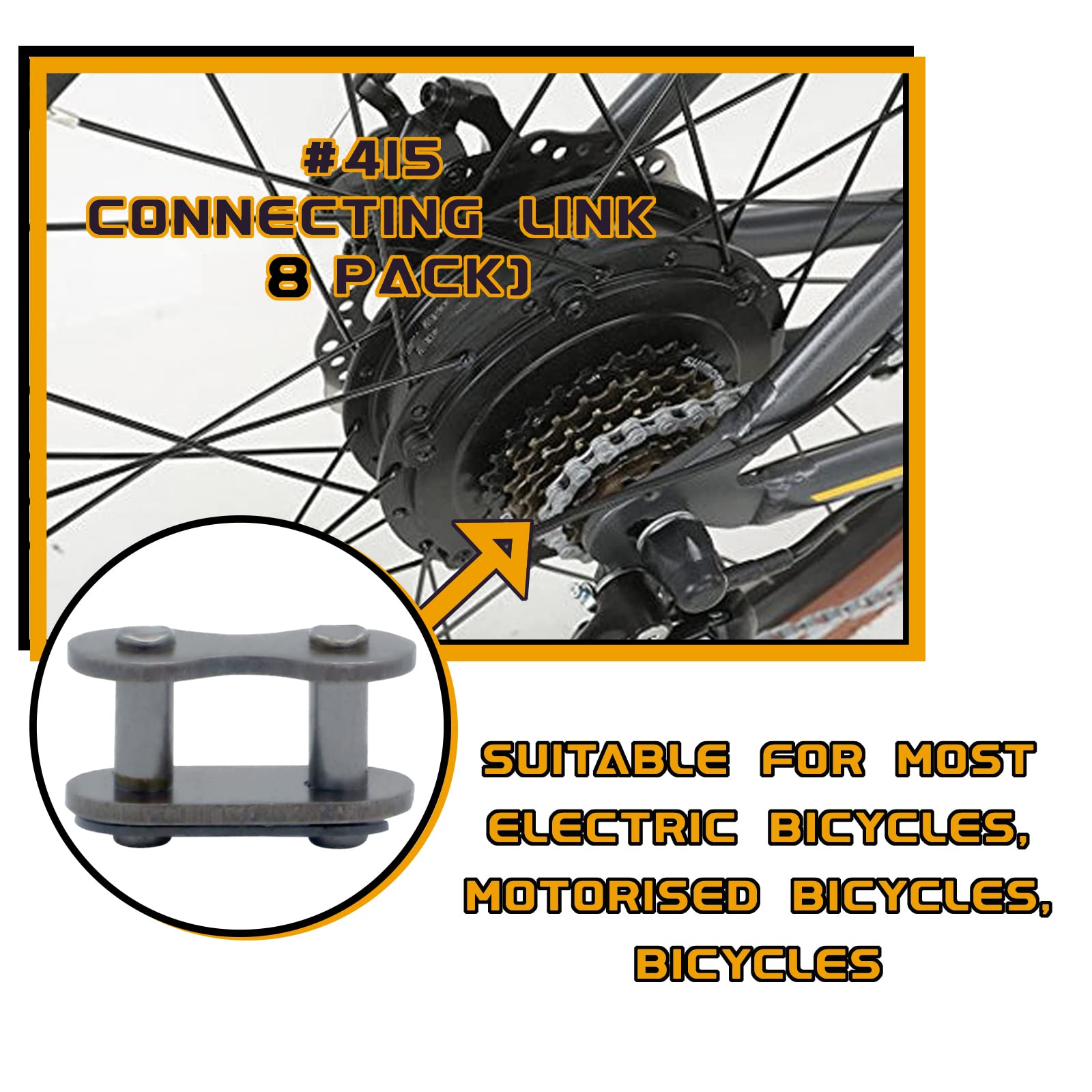 #415H Kettenglieder, Karbonstahl, robuste Rollenkettenverbinder, für Fahrrad, motorisiertes Fahrrad, Mini-Fahrrad, Karting, Pit, ATV, Roller, 8 Stück CQSPMOTO