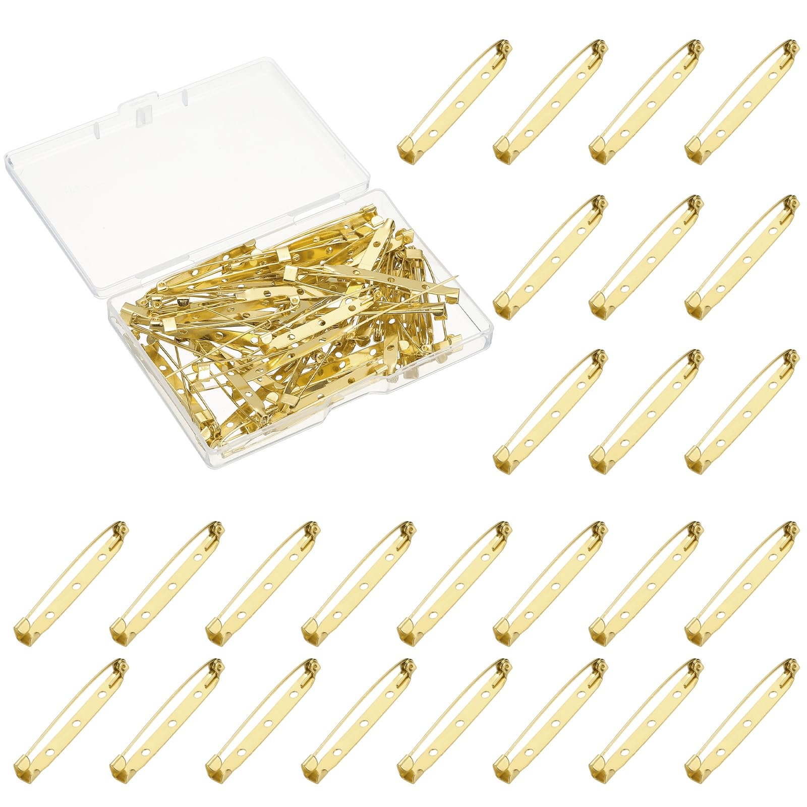 YELARXI Brooch Pin Backs, Brooch Clasp Badge Pins, Bar Reliable Metal Button Locking Safety Clasp- Fitting for (Sewing - DIY Craft - Wedding - Name Tags) 45 mm & 50 Pack & Light Gold