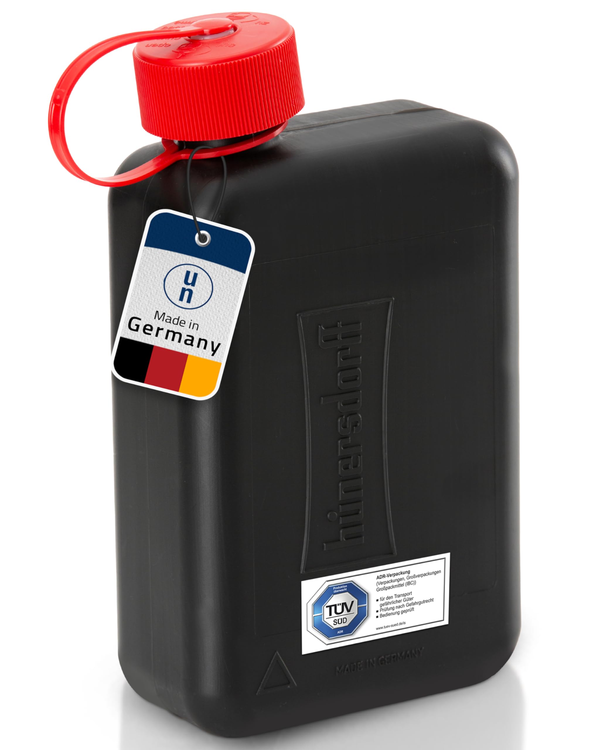 hünersdorff Bidon de carburant standard de 2 l pour petites voitures et véhicules hybrides, HD-PE, fabriqué en Allemagne, production certifiée TÜV, noir
