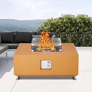 36" Propane Fire Pit Table, 50000BTU Fire Table with Wind Guard, 11LBs Glass Beads & Rain Cover, Sturdy Steel Anti-rust Finish & CSA Safety Certified Outdoor Firepit for Yard Garden(Orange)