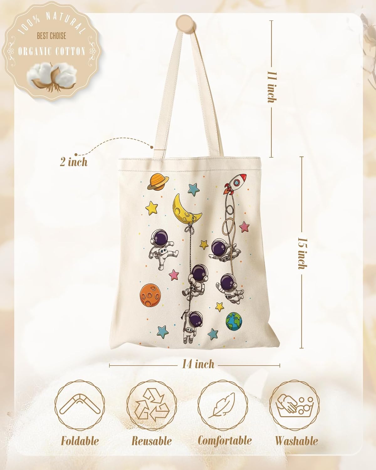 Aesthetic Canvas Tote Bag for Women - Sturdy Cloth Cotton Totes Bag with Pattern Shoulder Bag - Image 5