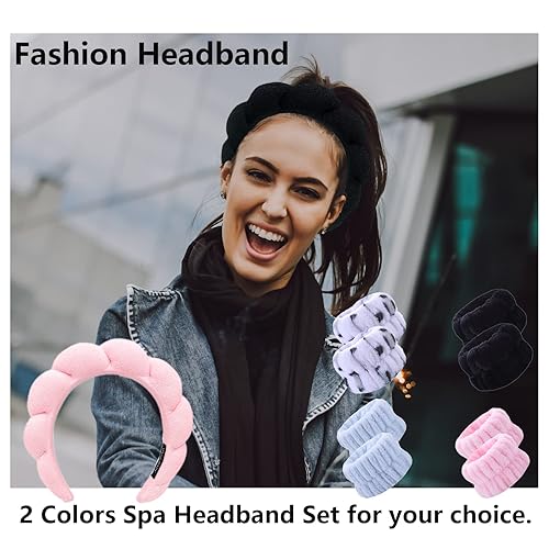 Miniatura 6 de Diadema de esponja de spa para lavar la cara, diadema de maquillaje para mujeres, con 4 bandas para el cabello, accesorios para el cuidado de la