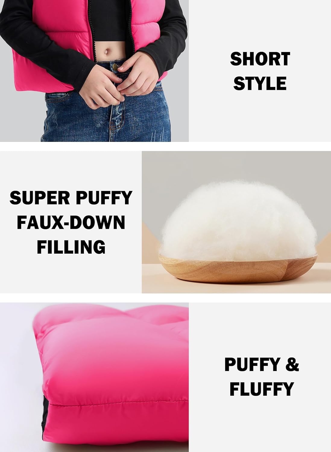 maoo garden Girls Winter Puffer Vest Faux-Down Short Cropped Lightweight Water-Resistant Big Girls Sleeveless Jacket - Image 2