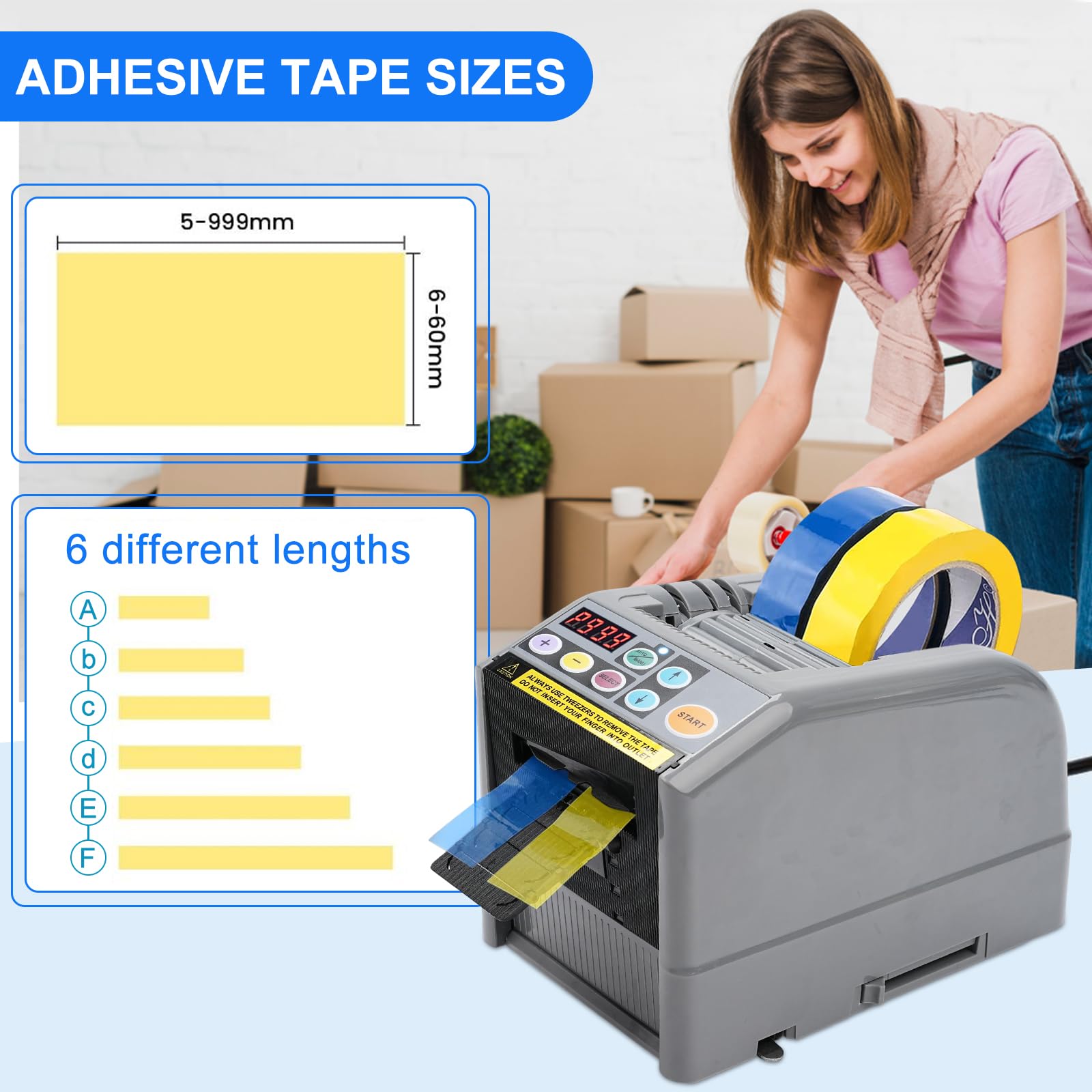 Dispensador automático de cinta adhesiva, cortador de cinta eléctrica para ancho de banda 6 – 60 mm, longitud 999 mm, cortador de cinta para cinta de regalo, cinta adhesiva, ancho de banda