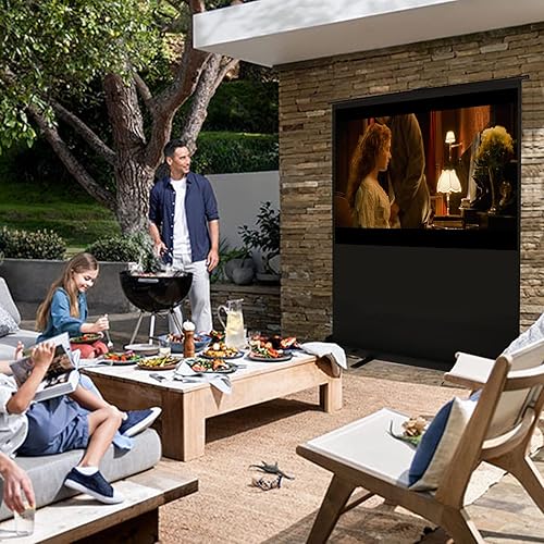 Miniatura 8 de MYOYAY Pantalla de proyector manual de 84 pulgadas 43 4K HD de pie, pantallas de proyección de video portátil y retráctil, pantallas de película