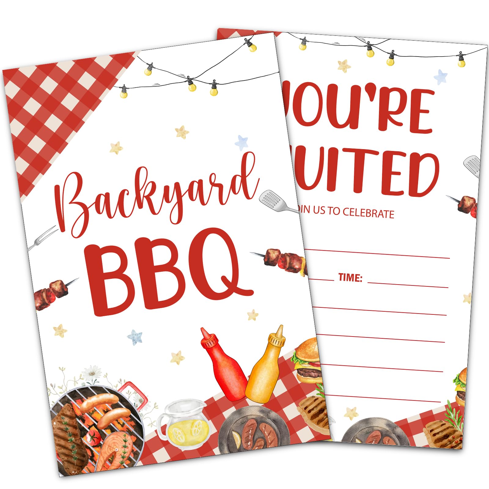 BBQ Party Invitations, Summer Barbecue Invite Cards with Envelopes (30PACK), Backyard BBQ Invites for Housewarming Boys Girls Birthday Party Supplies