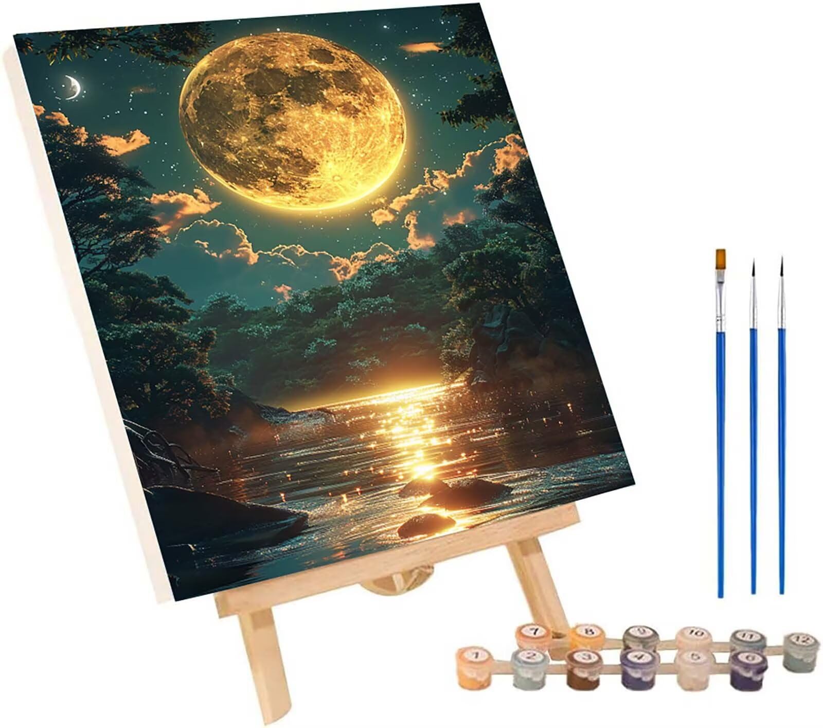 Luna Dipingere con i Numeri Adulti con Telaio, Paint by Numbers Paesaggio, DIY Dipingere con i Numeri Kit con 3 Pennelli e Vernice Acrilica, Hobby Creativi Adulti, Decorazione Casa 100x130cm 8-3696
