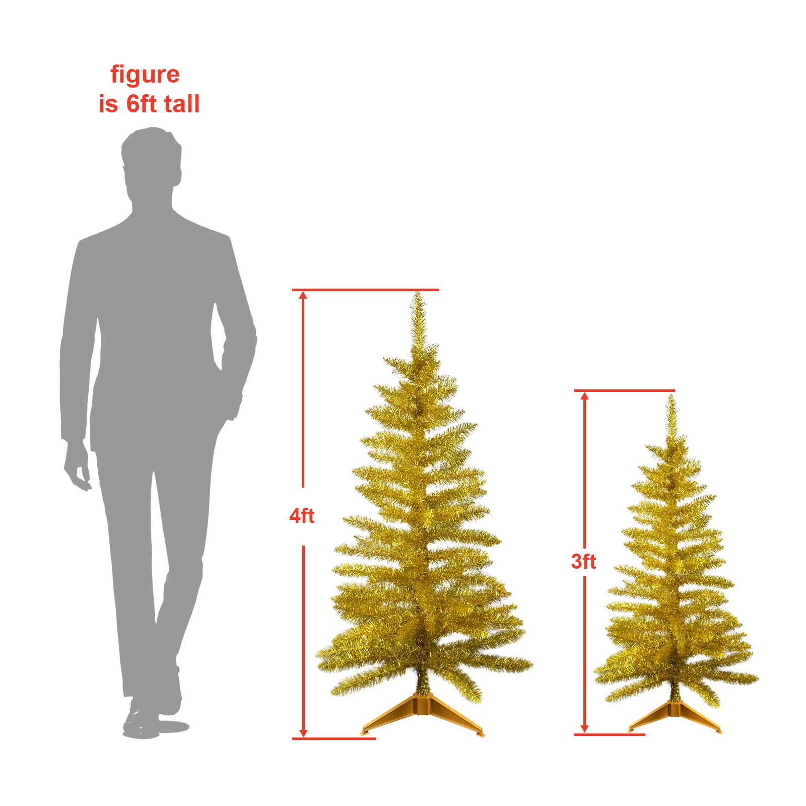 Christmas Tree,Maylaviu Artificial Christmas Tree Gold Tinsel Xmas Tree Decoration for Indoor and Outdoor(4FT Gold)