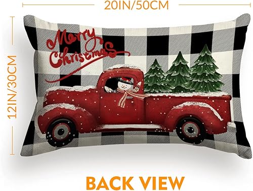 Miniatura 7 de Fundas de almohada de Navidad de 12 x 20 pulgadas, decoraciones navideñas de granja, camión rojo con árbol de Navidad, búfalo a cuadros, de lino,