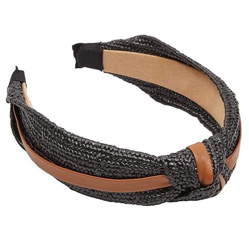 Miniatura 5 de Diademas tejidas anudadas para mujer con detalles de piel sintética (4 colores, paquete de 4) - Diadema tejida