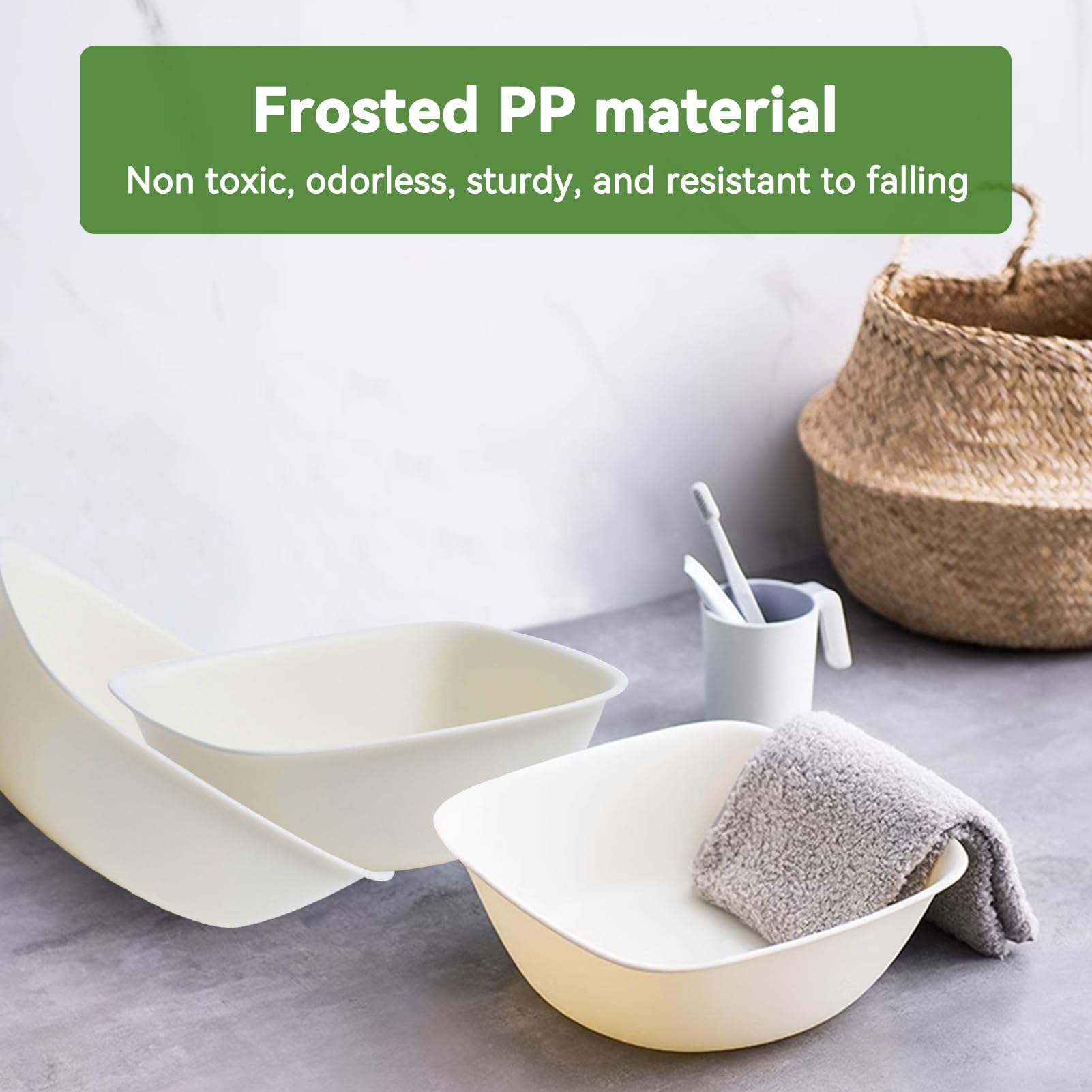 HERCHR Plastic Wash Basin, Stackable Dish Pan Square Vegetable Fruit Wash Pan Dish Tub Dishpan for Home Kitchen Camping Outdoor Indoor(S-White)