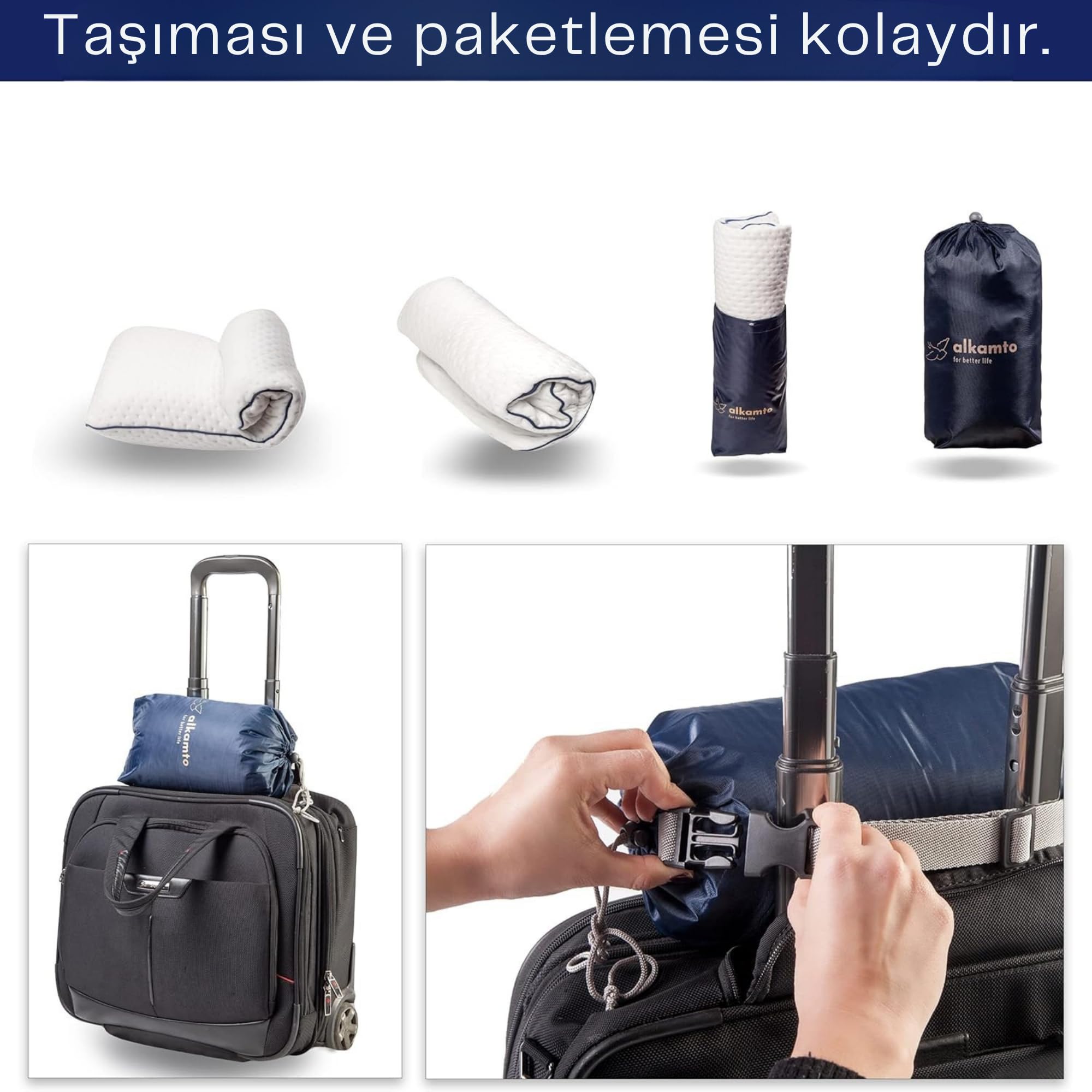 alkamto Poduszka podróżna, poduszka kempingowa, ergonomiczna poduszka z pianki memory z poszewką regulującą temperaturę, Öko-Tex, wyprodukowana w kolorze zielonym
