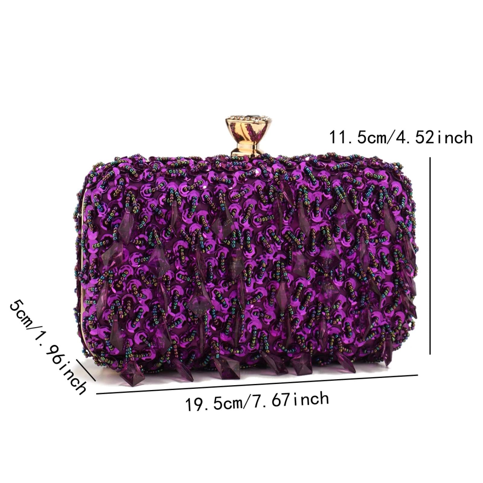 Abendtasche Damen Clutch Glitter Party Abendessen Abend Taschen Lila Farbe Quaste Acryl Clutch Taschen Flap Mode Metall Kette Handtaschen Perlen