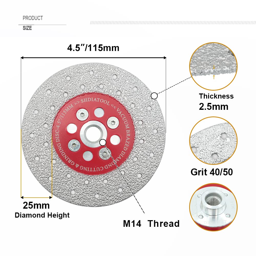 SHDIATOOL Disco Diamantato 2 Pezzi 115mm Doppia Faccia per Tagliare e Macinare Pietra Granito Marmo Piastrella