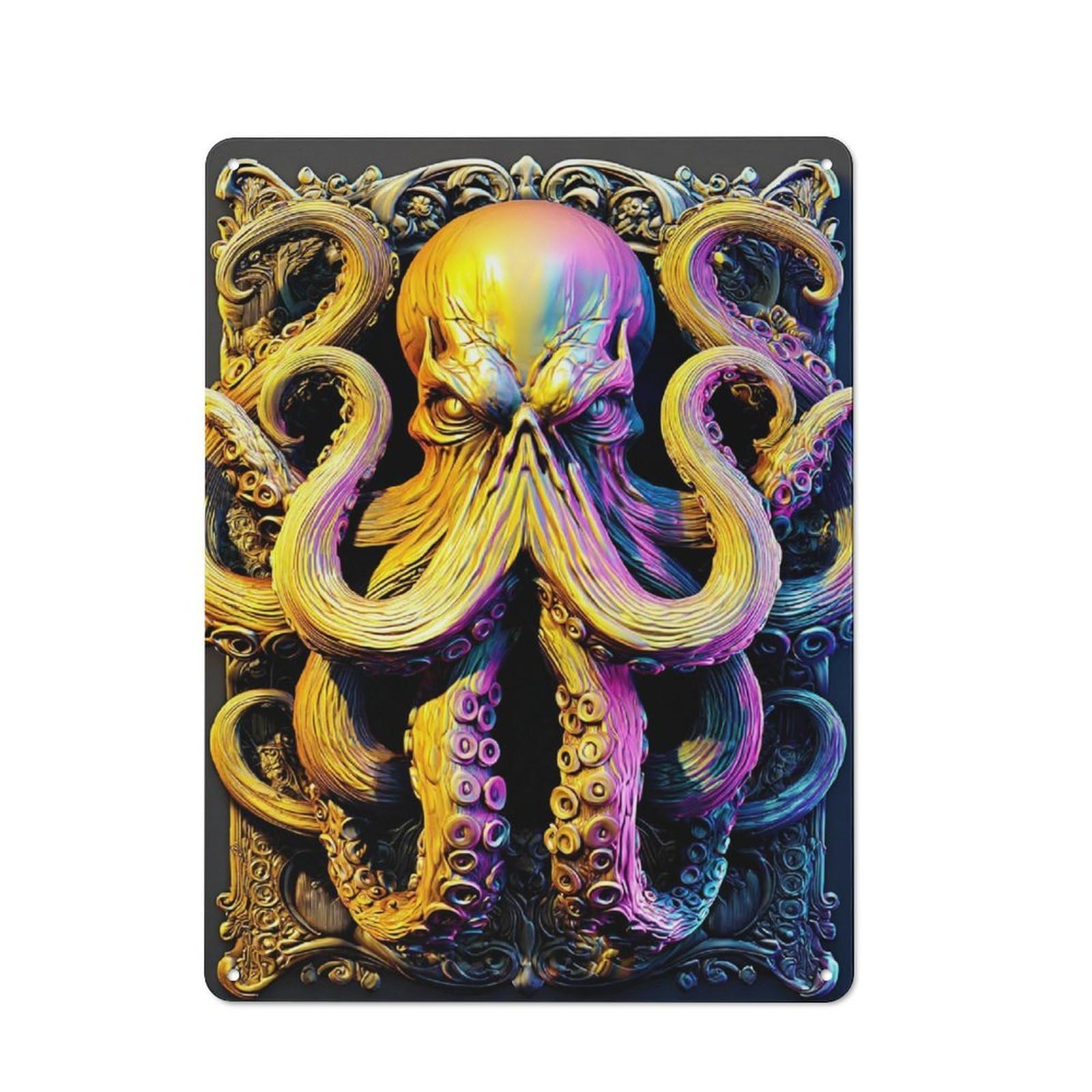 Colorful Octopus Artwork Vintage Tin Sign 40x30cm, Rustic Bistro Wall Plaque for Kitchen, Cafe, Pantry Or Dining Room