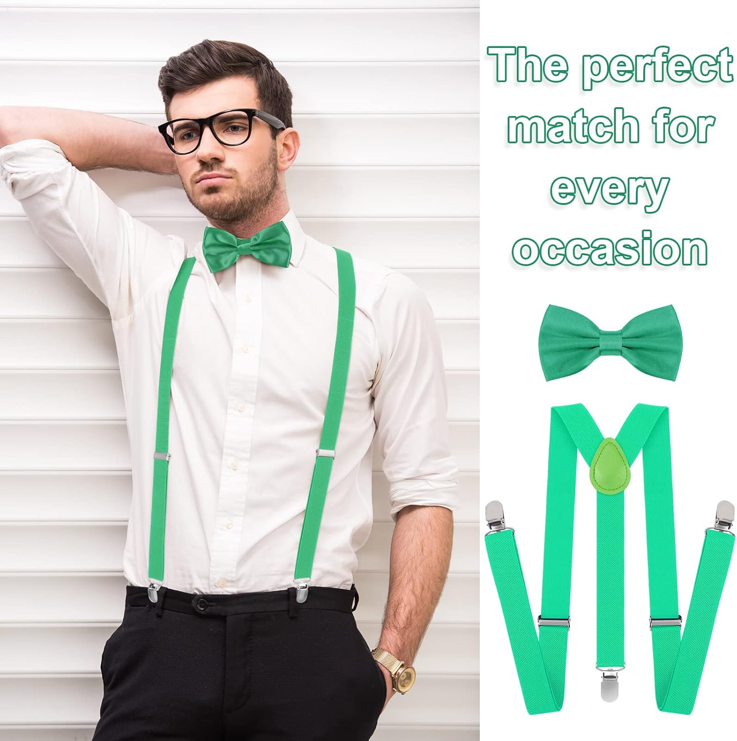 Handepo 9 Sets Solid Color Men's Suspender Bow Tie Set Elastic Bow Tie Adjustable Bow Tie and Suspender Sets(Fresh Colors) - Image 6