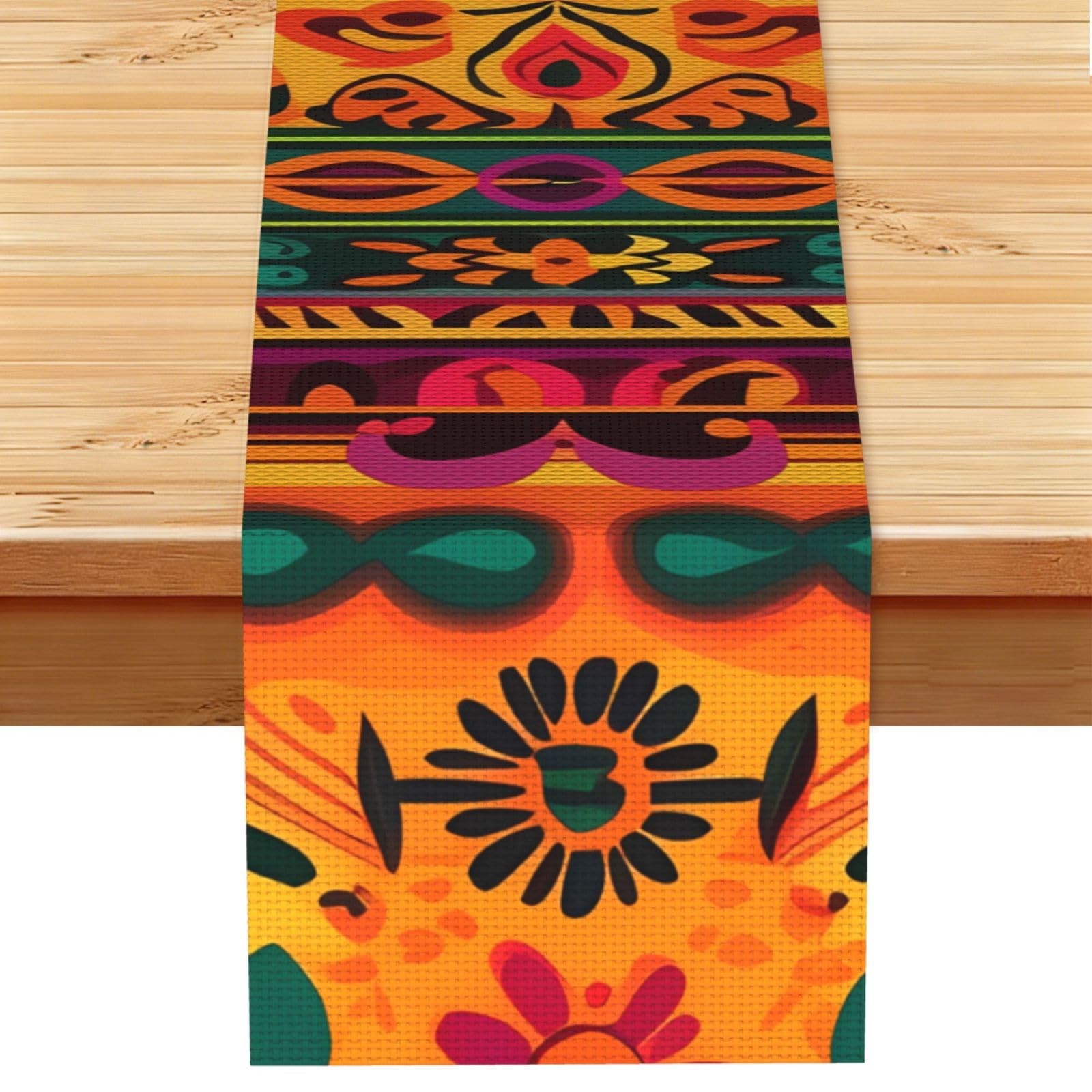 Fodpand Black Rustic Cotton Linen Table Runner, Mexican Folk Art Boho Table Runners 13 X 72 Inches, Modern Elegant Farmhouse Tablecloth, Washable Kitchen Dining Table Decoration For Home Party Decor