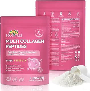 Multi Collagen Peptides Powder, 1 lb Unflavored Hydrolyzed Collagen Types I, II, III, V & X with Biotin, Hyaluronic Acid & Vitamin C – Keto & Paleo Friendly, Non-GMO
