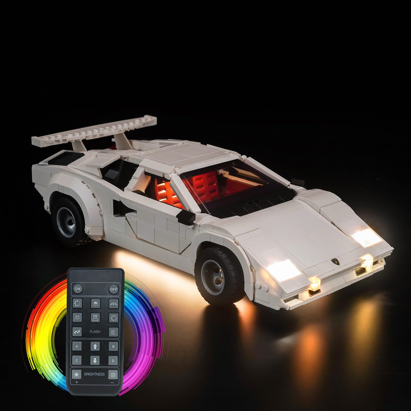 BRICKSHINING LED Lighting Compatible with Lego Lamborghini Countach 5000 Quattrovalvole 10337, Light Kit Compatible with Lego 10337, NOT Included The Model Set(18 Key RC Version)
