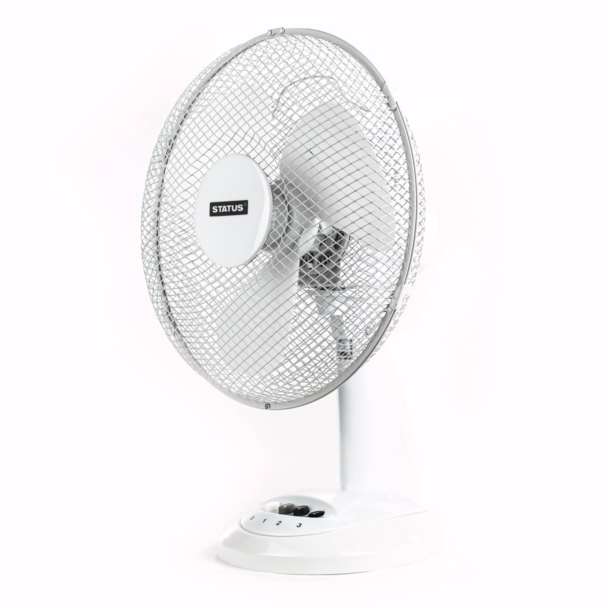 Status Desk Fan, 12 Inch Oscillating White Portable Fan, 3 Speed Adjustable, Powerful Airflow for Heat Waves, Easy Mobility, for Any Room from Bedroom to Office, S12DESKFAN1PKB
